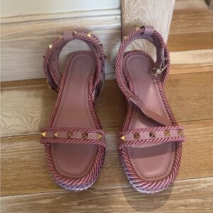 Valentino Pink Espadrille Sandals with Gold Studs
